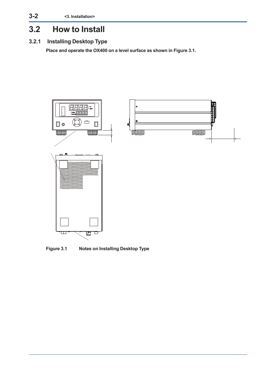 2 how to install, 1 installing desktop type, How to install -2 3.2.1 | Installing desktop type -2 | Yokogawa Low Concentration (ppm) Zirconia Oxygen Analyzer OX400 User Manual | Page 25 / 67