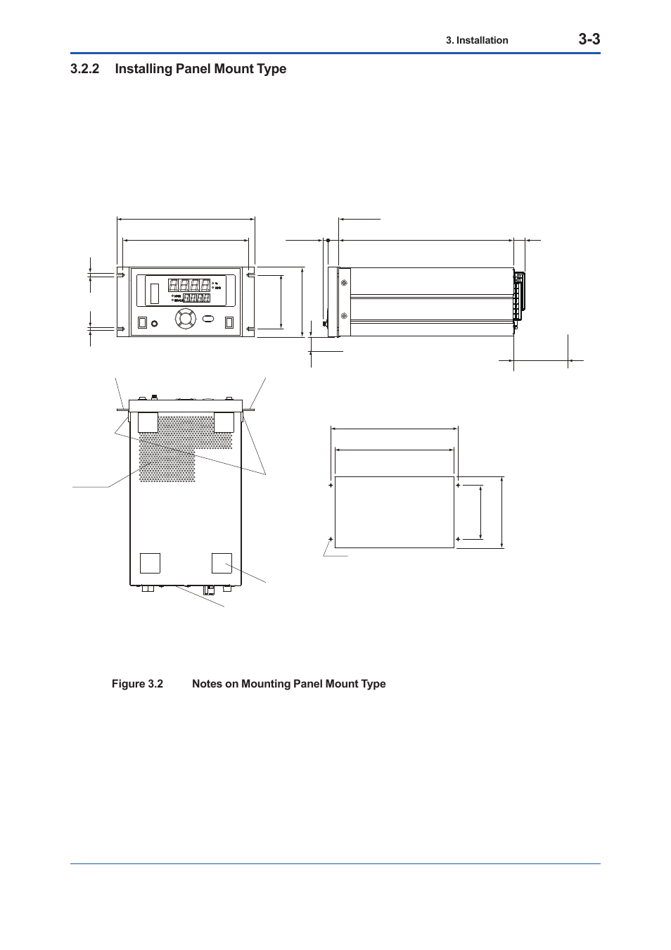 2 installing panel mount type, Installing panel mount type -3 | Yokogawa Low Concentration (ppm) Zirconia Oxygen Analyzer OX400 User Manual | Page 26 / 67