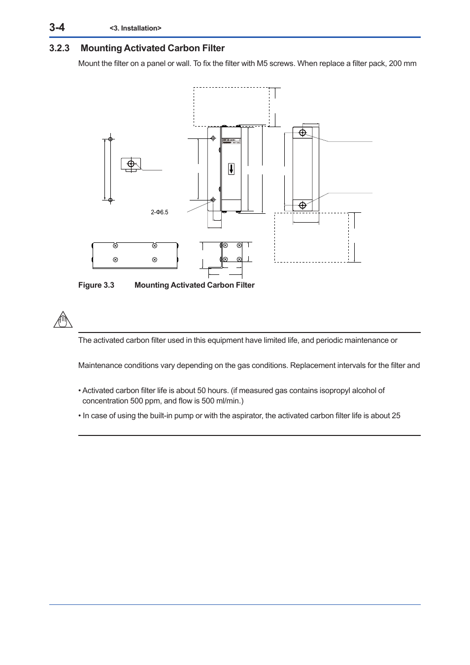 3 mounting activated carbon filter, Mounting activated carbon filter -4 | Yokogawa Low Concentration (ppm) Zirconia Oxygen Analyzer OX400 User Manual | Page 27 / 67