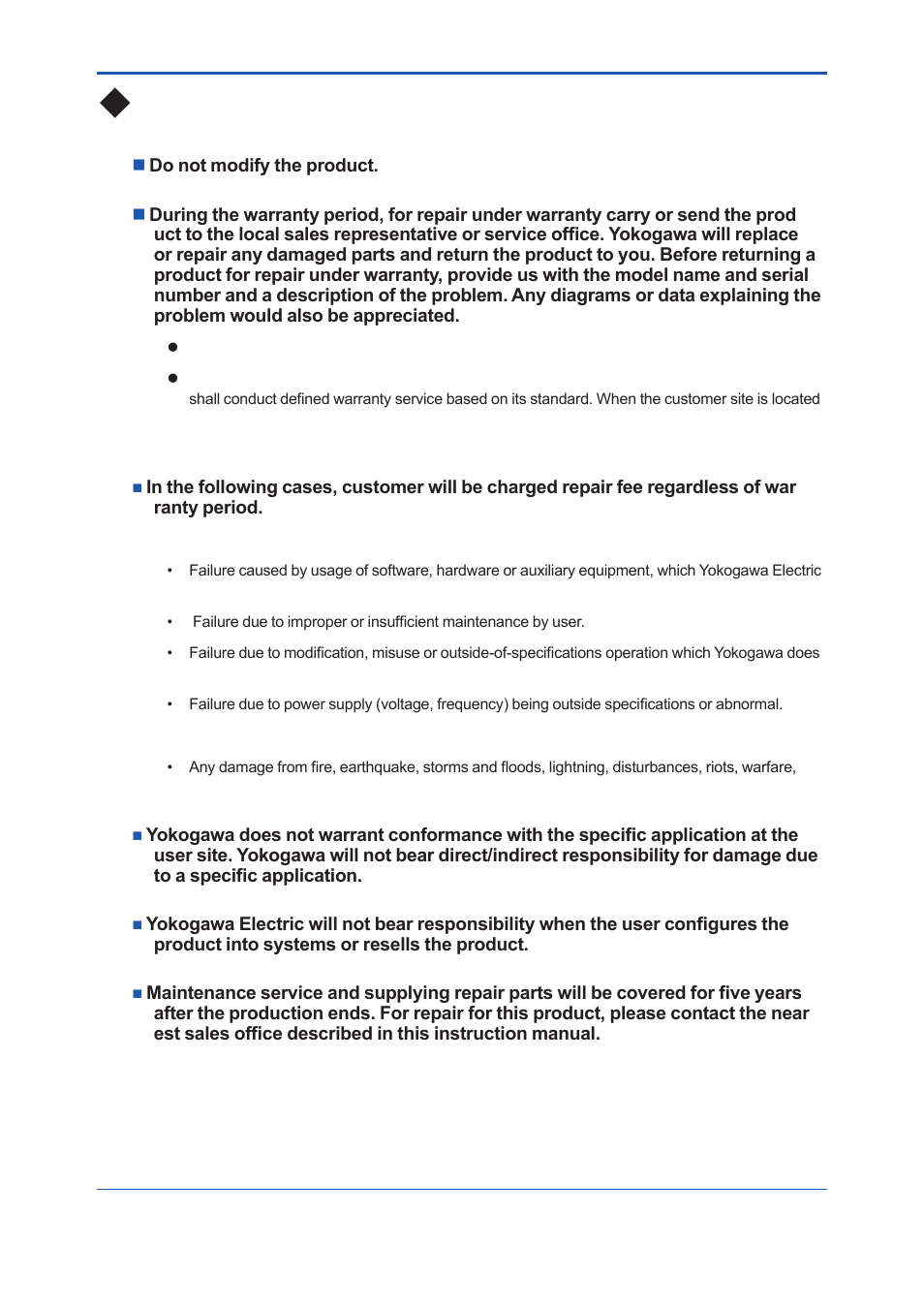 U after-sales warranty | Yokogawa Low Concentration (ppm) Zirconia Oxygen Analyzer OX400 User Manual | Page 6 / 67