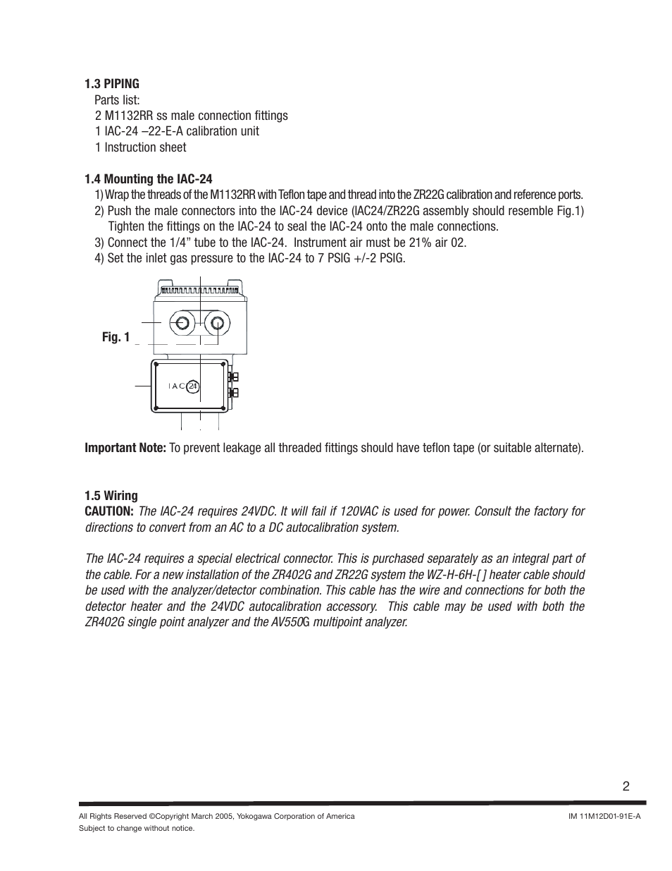 Yokogawa IAC-24 Integral Automatic Calibration Unit User Manual | Page 2 / 4