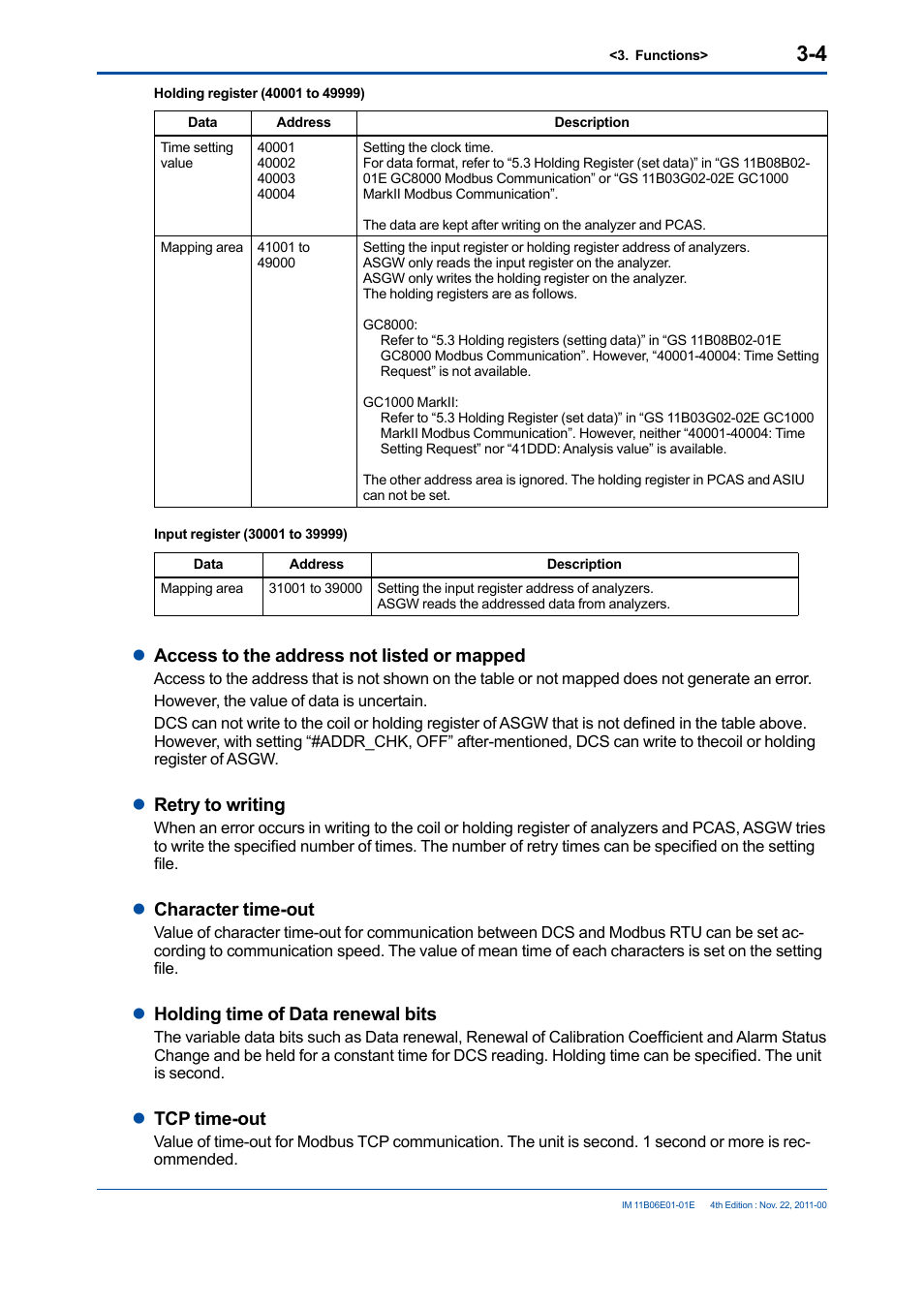 Laccess to the address not listed or mapped, Lretry to writing, Lcharacter time-out | Lholding time of data renewal bits, Ltcp time-out | Yokogawa GC1000 Mark II Process Gas Chromatograph User Manual | Page 13 / 41