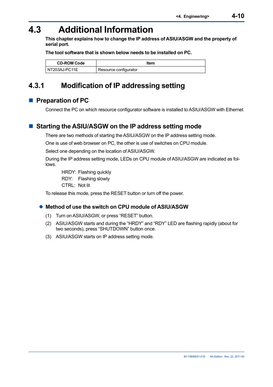 3 additional information, 1 modification of ip addressing setting, Additional information -10 4.3.1 | Modification of ip addressing setting -10, Npreparation of pc | Yokogawa GC1000 Mark II Process Gas Chromatograph User Manual | Page 23 / 41