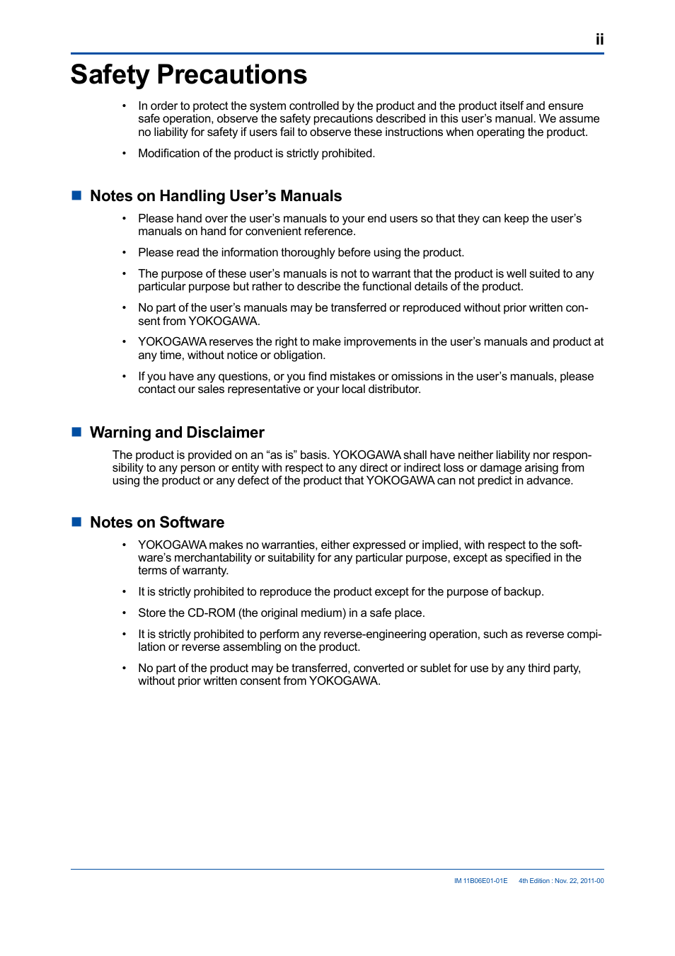 Safety precautions, Nwarning and disclaimer | Yokogawa GC1000 Mark II Process Gas Chromatograph User Manual | Page 3 / 41