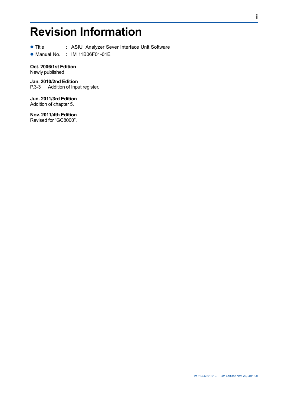 Revision information | Yokogawa GC1000 Mark II Process Gas Chromatograph User Manual | Page 24 / 24