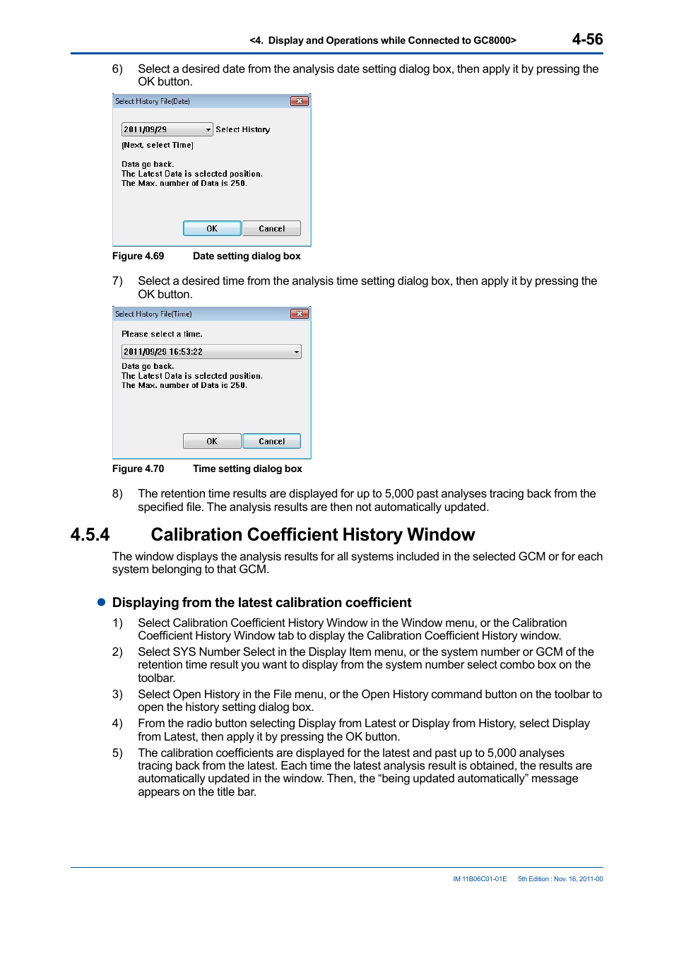 4 calibration coefficient history window, Calibration coefficient history window -56 | Yokogawa GC8000 Process Gas Chromatograph User Manual | Page 103 / 197