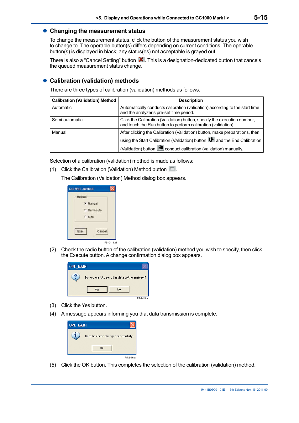Lchanging the measurement status, Lcalibration (validation) methods | Yokogawa GC8000 Process Gas Chromatograph User Manual | Page 125 / 197