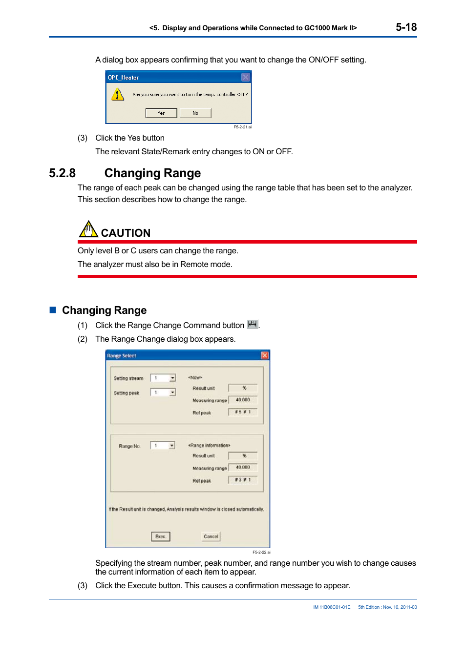 8 changing range, Changing range -18, Caution | Nchanging range | Yokogawa GC8000 Process Gas Chromatograph User Manual | Page 128 / 197