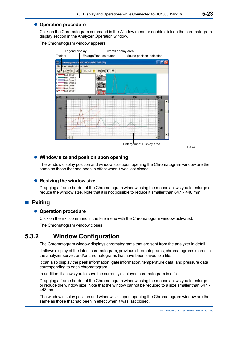 2 window configuration, Window configuration -23, Nexiting | Yokogawa GC8000 Process Gas Chromatograph User Manual | Page 133 / 197