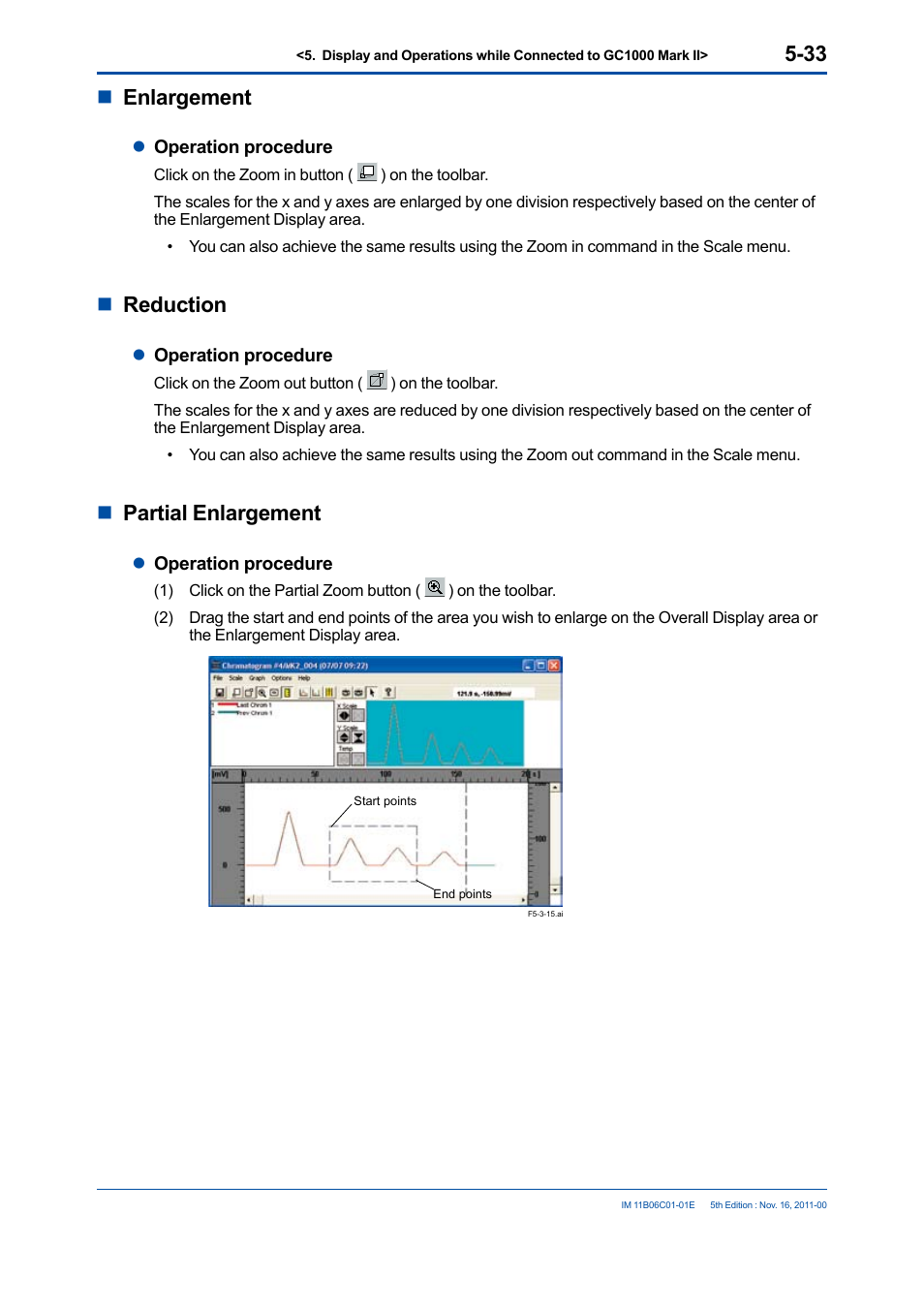 Nenlargement, Nreduction, Npartial enlargement | Yokogawa GC8000 Process Gas Chromatograph User Manual | Page 143 / 197
