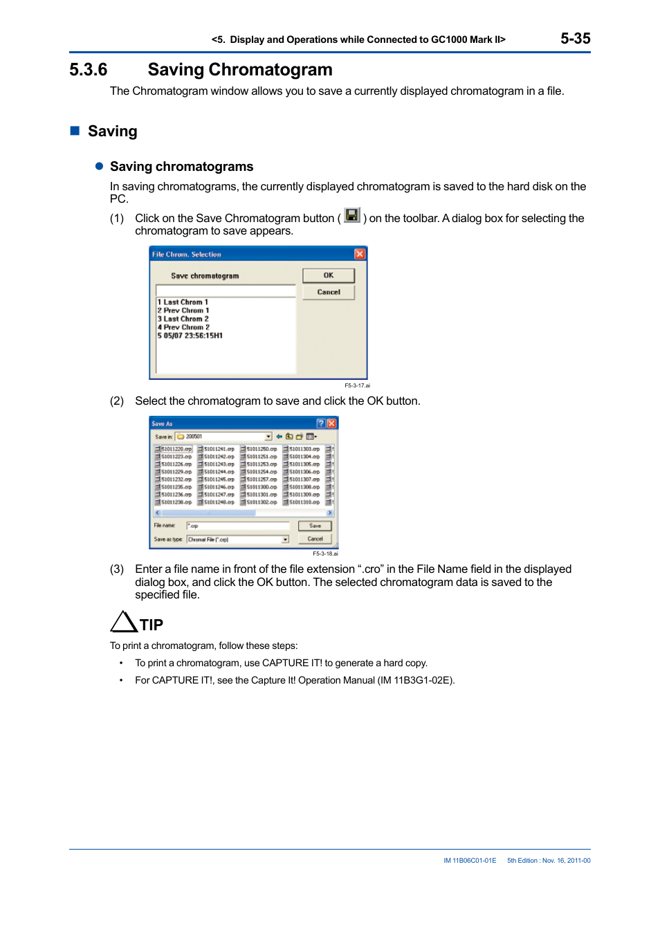 6 saving chromatogram, Saving chromatogram -35, Nsaving | Yokogawa GC8000 Process Gas Chromatograph User Manual | Page 145 / 197