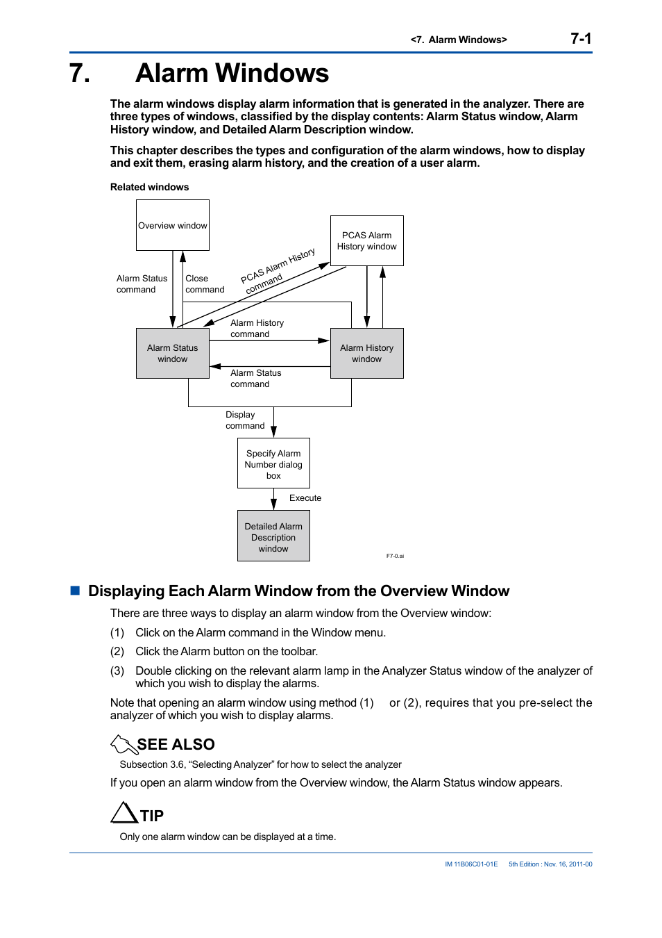 Alarm windows, Alarm windows -1, See also | Yokogawa GC8000 Process Gas Chromatograph User Manual | Page 172 / 197