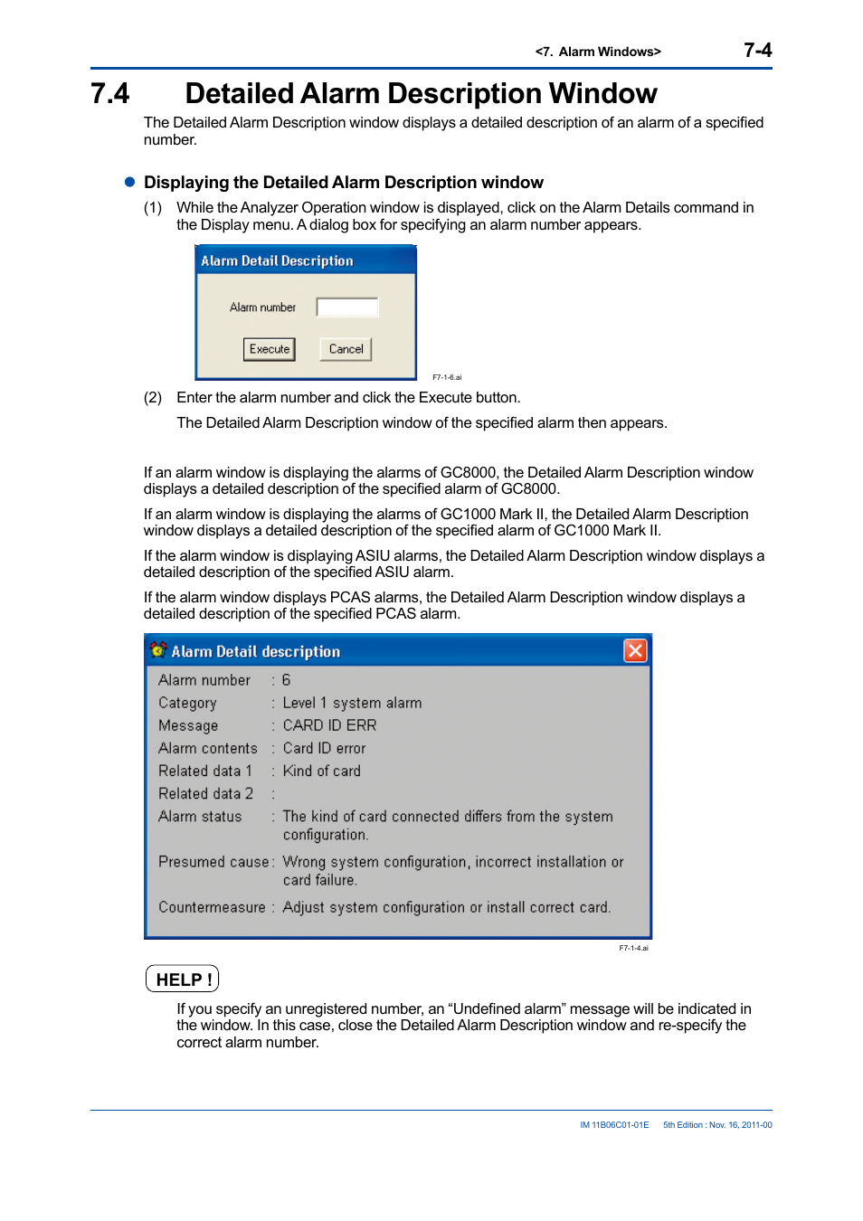 4 detailed alarm description window, Detailed alarm description window -4 | Yokogawa GC8000 Process Gas Chromatograph User Manual | Page 175 / 197