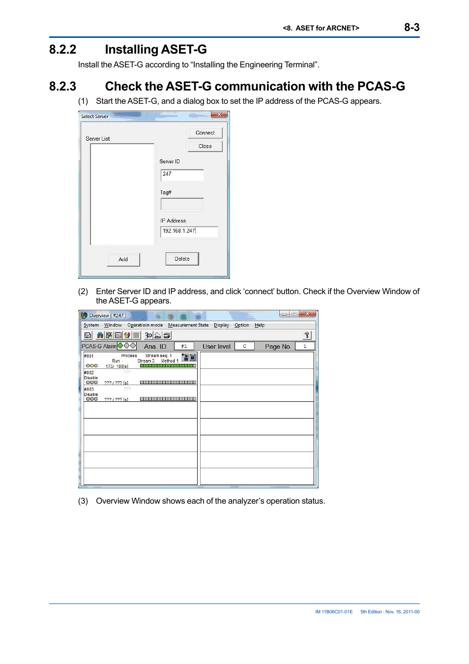 2 installing aset-g, 3 check the aset-g communication with the pcas-g, Installing aset-g -3 | Check the aset-g communication with the pcas-g -3 | Yokogawa GC8000 Process Gas Chromatograph User Manual | Page 179 / 197