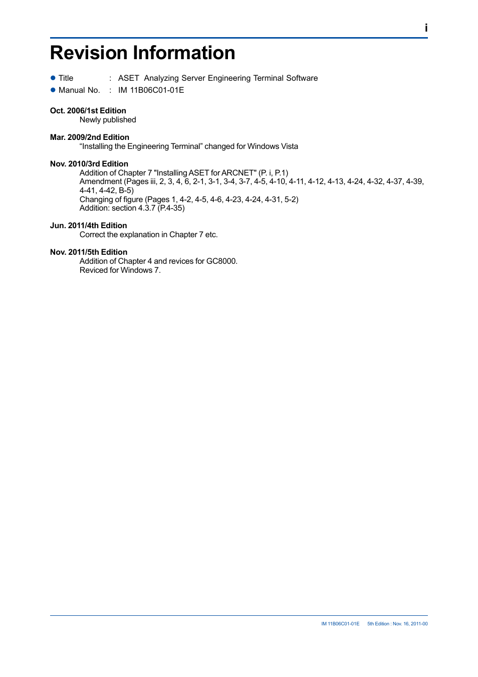 Revision information | Yokogawa GC8000 Process Gas Chromatograph User Manual | Page 197 / 197