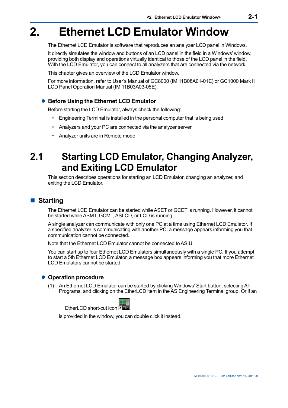 Ethernet lcd emulator window, Ethernet lcd emulator window -1 | Yokogawa GC8000 Process Gas Chromatograph User Manual | Page 21 / 197