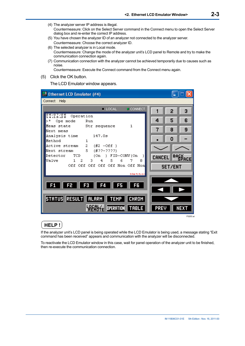 Help | Yokogawa GC8000 Process Gas Chromatograph User Manual | Page 23 / 197