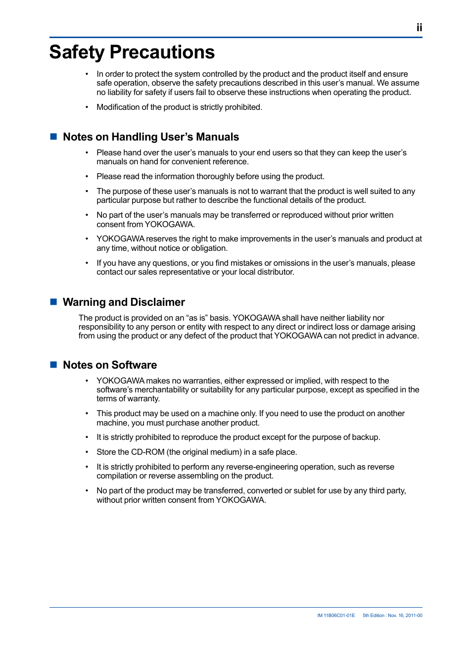 Safety precautions, Nwarning and disclaimer | Yokogawa GC8000 Process Gas Chromatograph User Manual | Page 3 / 197