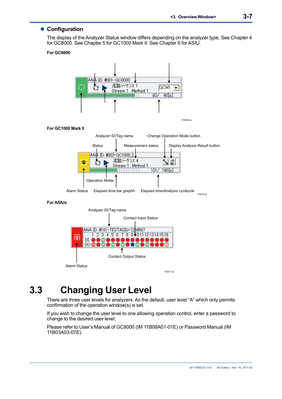 3 changing user level, Changing user level -7, Lconfiguration | Yokogawa GC8000 Process Gas Chromatograph User Manual | Page 35 / 197