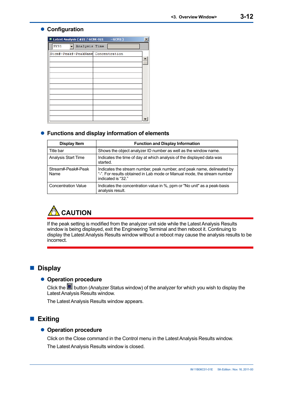 Caution, Ndisplay, Nexiting | Yokogawa GC8000 Process Gas Chromatograph User Manual | Page 40 / 197