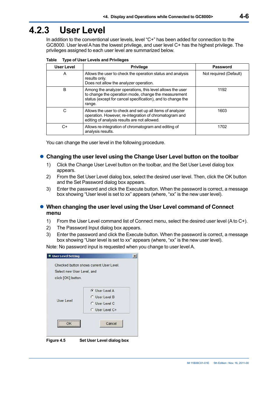 3 user level, User level -6 | Yokogawa GC8000 Process Gas Chromatograph User Manual | Page 53 / 197