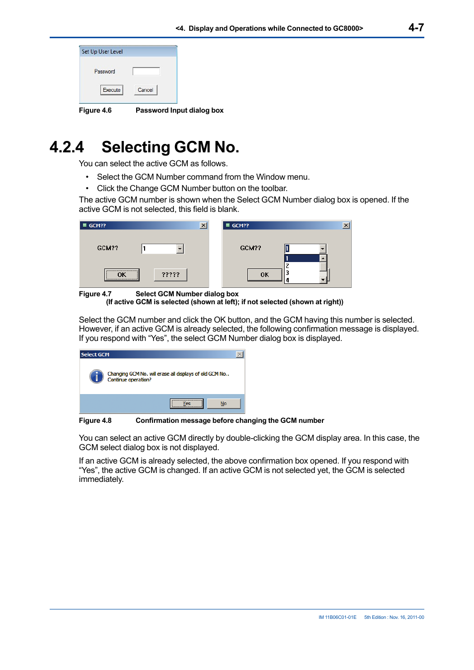 4 selecting gcm no, Selecting gcm no -7 | Yokogawa GC8000 Process Gas Chromatograph User Manual | Page 54 / 197
