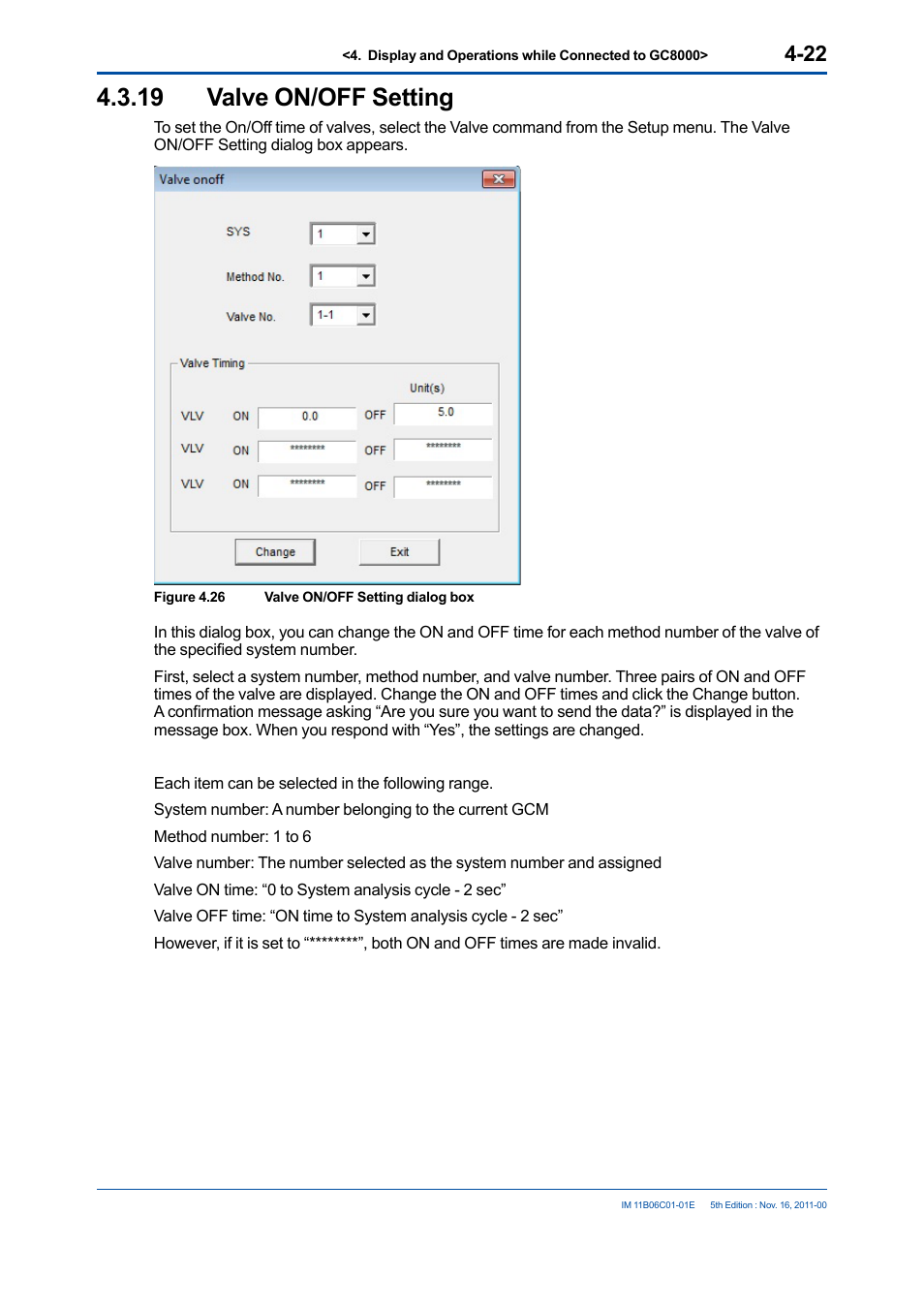 19 valve on/off setting, Valve on/off setting -22 | Yokogawa GC8000 Process Gas Chromatograph User Manual | Page 69 / 197