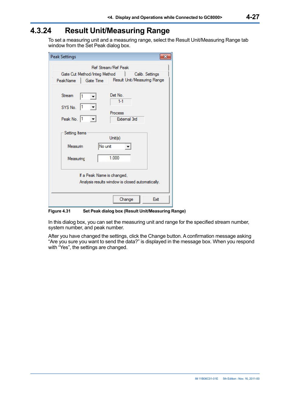 24 result unit/measuring range, Result unit/measuring range -27 | Yokogawa GC8000 Process Gas Chromatograph User Manual | Page 74 / 197