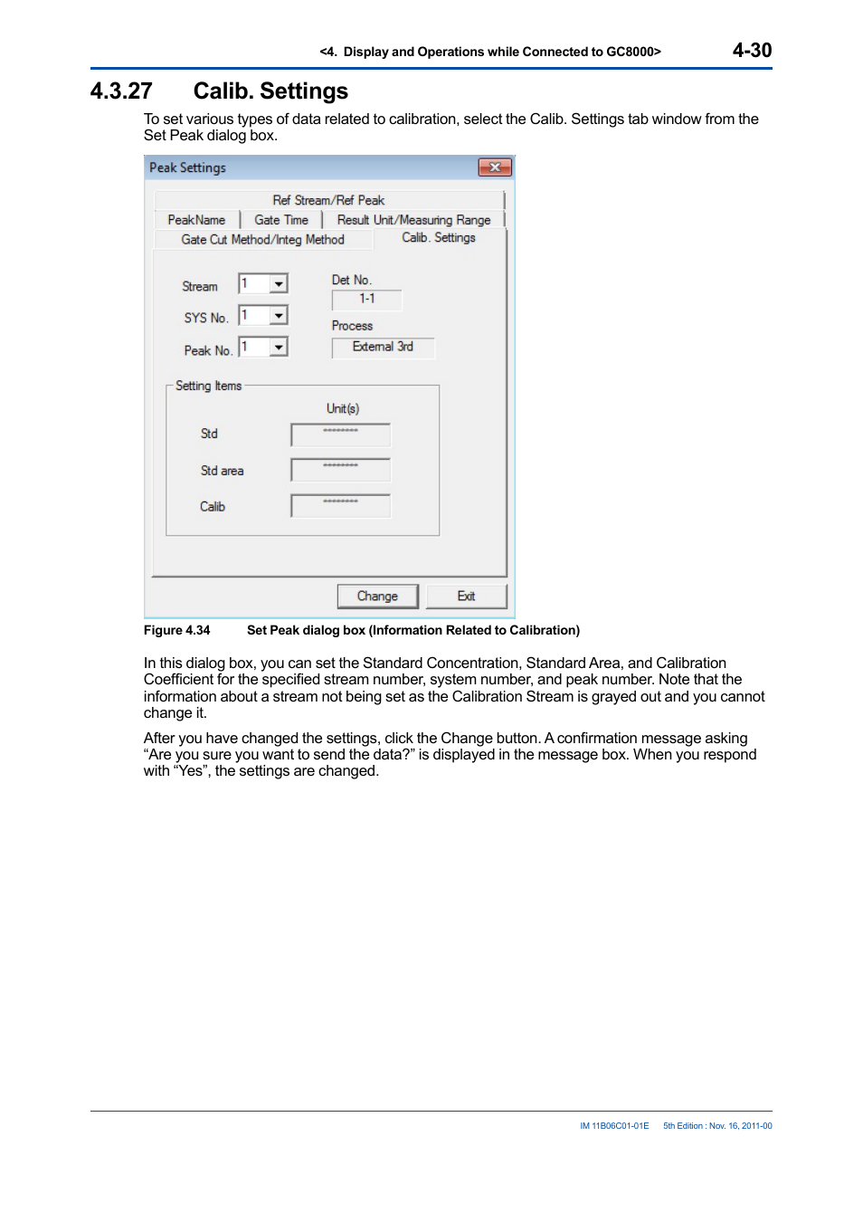 27 calib. settings, Calib. settings -30 | Yokogawa GC8000 Process Gas Chromatograph User Manual | Page 77 / 197