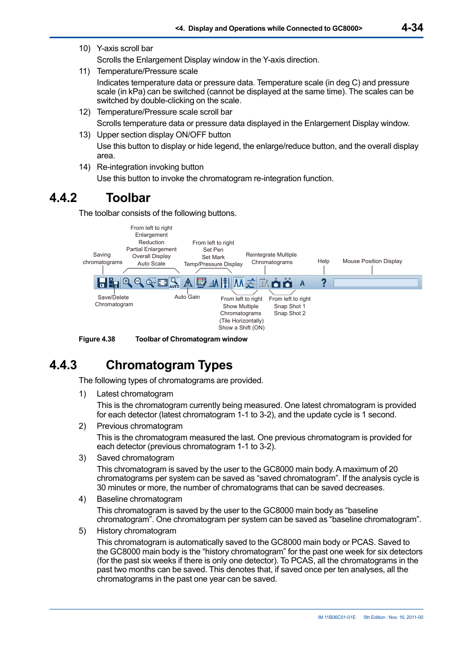 2 toolbar, 3 chromatogram types, Toolbar -34 | Chromatogram types -34 | Yokogawa GC8000 Process Gas Chromatograph User Manual | Page 81 / 197