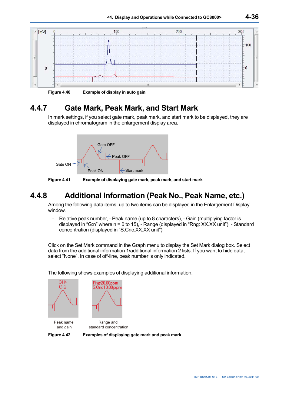 7 gate mark, peak mark, and start mark, Gate mark, peak mark, and start mark -36 | Yokogawa GC8000 Process Gas Chromatograph User Manual | Page 83 / 197