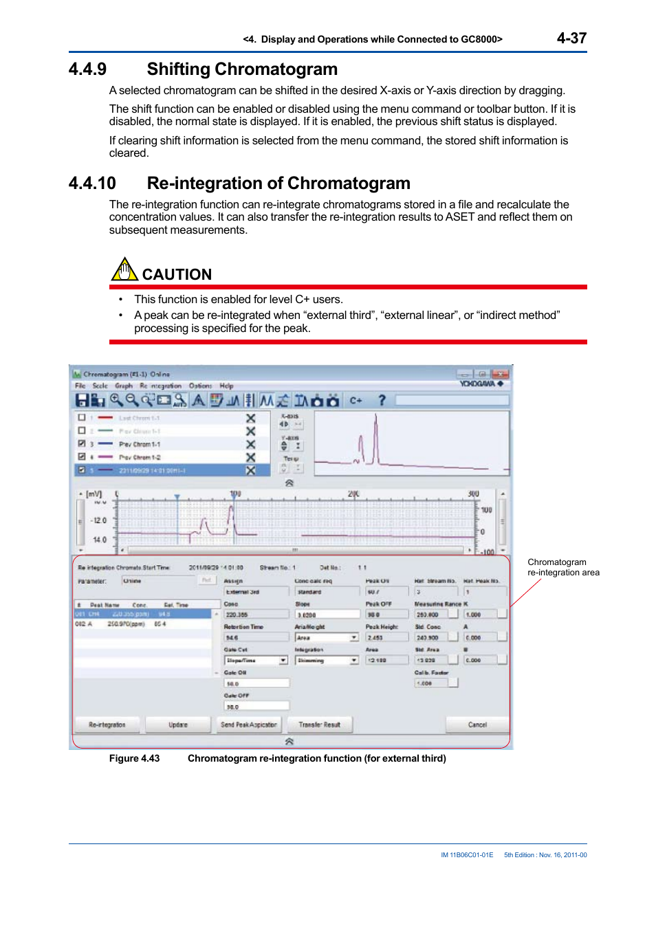 9 shifting chromatogram, 10 re-integration of chromatogram, Shifting chromatogram -37 | Re-integration of chromatogram -37, Caution | Yokogawa GC8000 Process Gas Chromatograph User Manual | Page 84 / 197