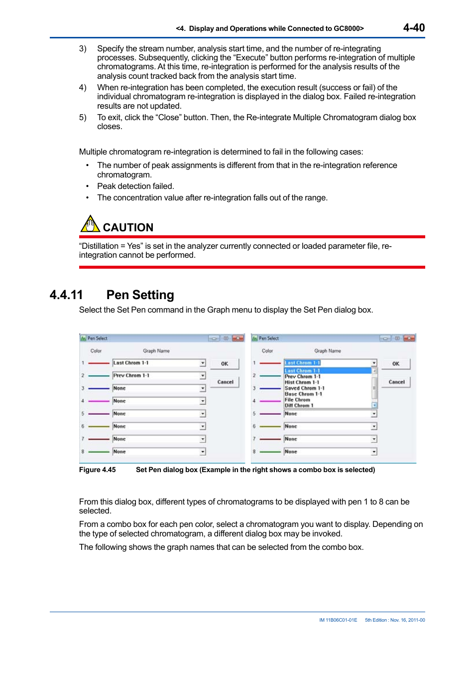 11 pen setting, Pen setting -40, Caution | Yokogawa GC8000 Process Gas Chromatograph User Manual | Page 87 / 197