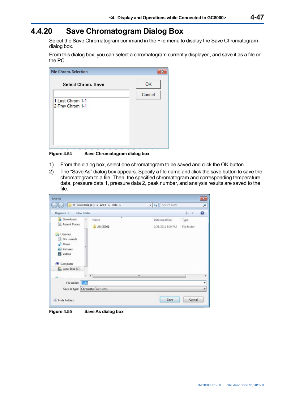 20 save chromatogram dialog box, Save chromatogram dialog box -47 | Yokogawa GC8000 Process Gas Chromatograph User Manual | Page 94 / 197