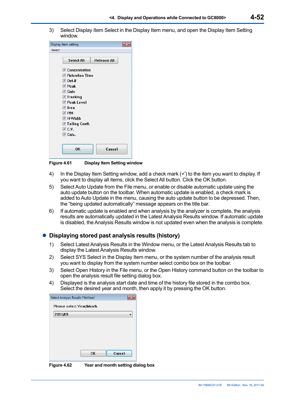 Ldisplaying stored past analysis results (history) | Yokogawa GC8000 Process Gas Chromatograph User Manual | Page 99 / 197