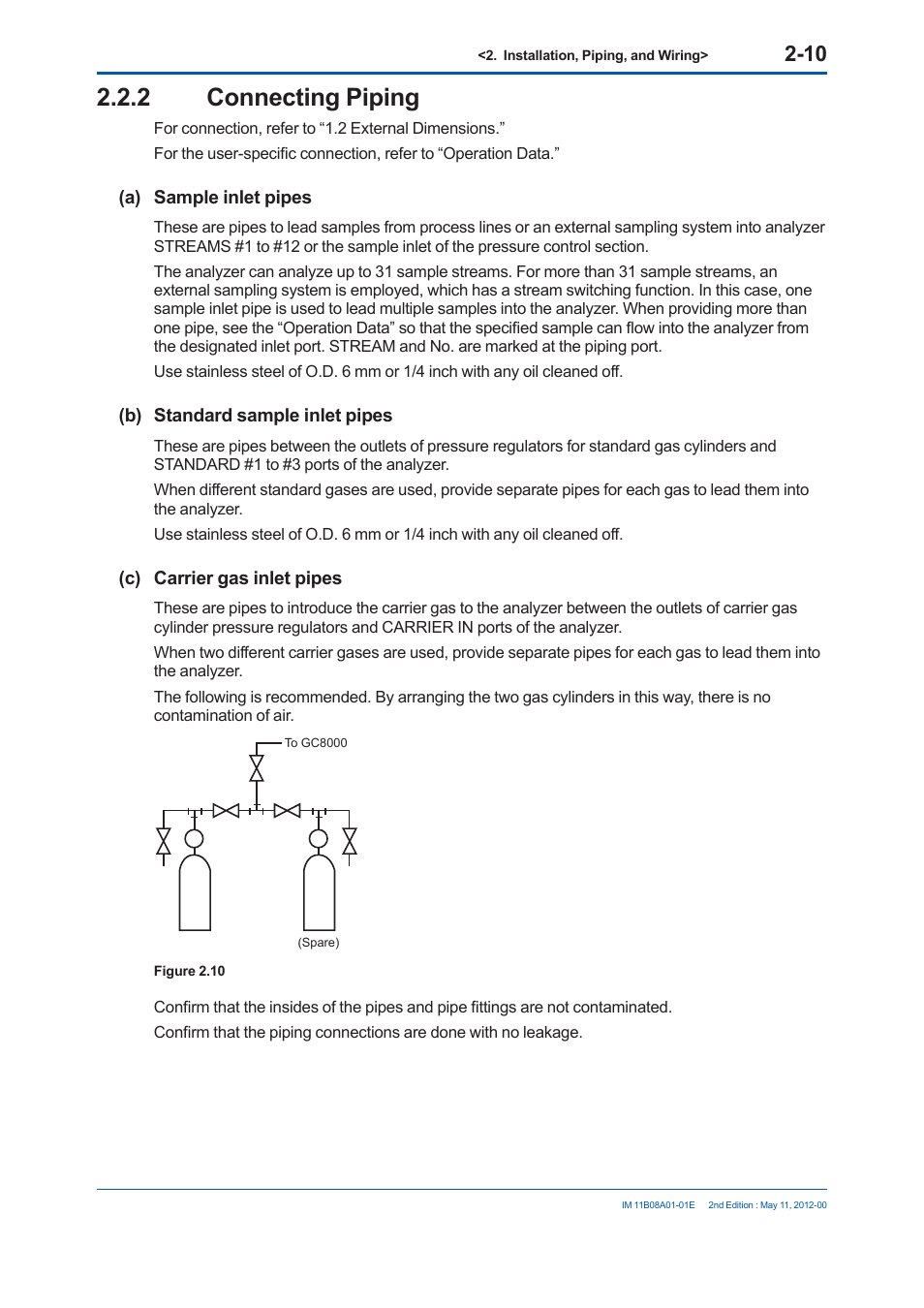 2 connecting piping | Yokogawa GC8000 Process Gas Chromatograph User Manual | Page 127 / 537