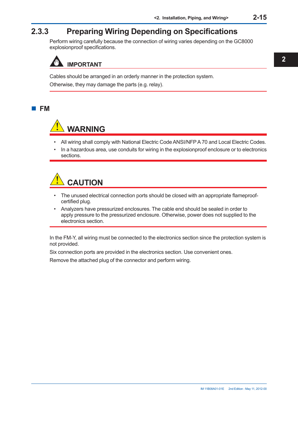 3 preparing wiring depending on specifi cations, Warning, Caution | Yokogawa GC8000 Process Gas Chromatograph User Manual | Page 132 / 537