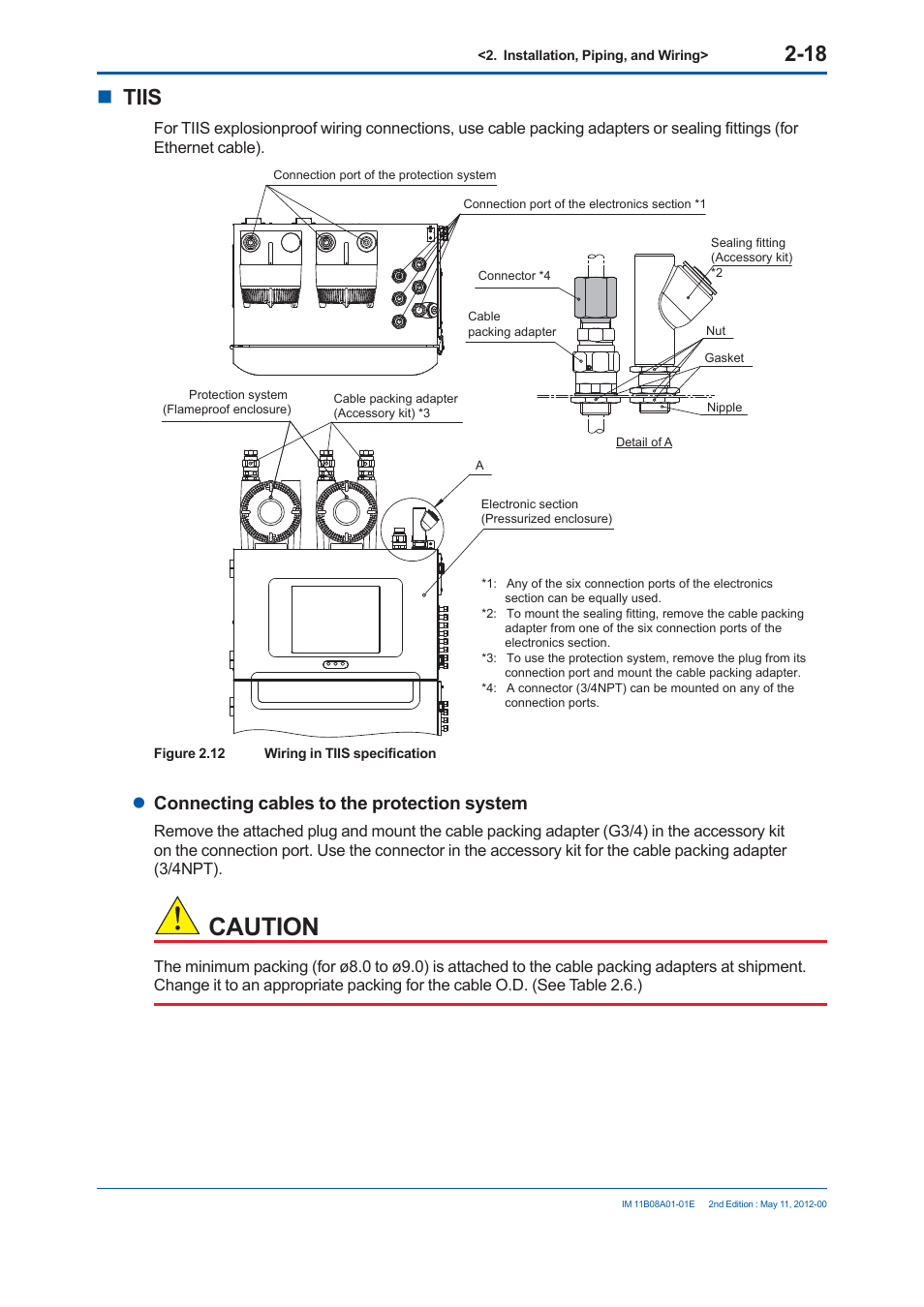 Caution, Tiis, Connecting cables to the protection system | Yokogawa GC8000 Process Gas Chromatograph User Manual | Page 135 / 537