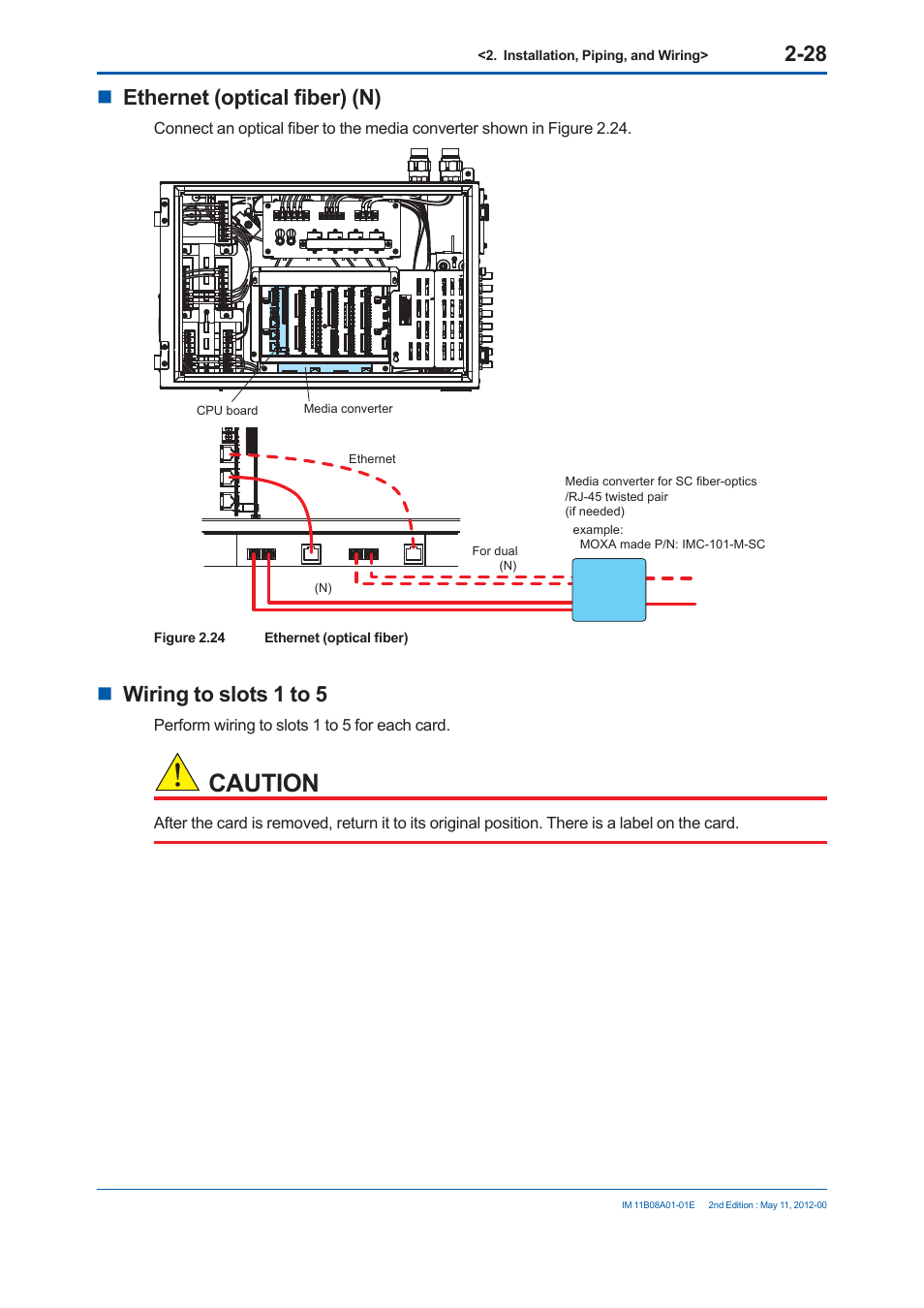 Caution, Ethernet (optical fi ber) (n), Wiring to slots 1 to 5 | Yokogawa GC8000 Process Gas Chromatograph User Manual | Page 145 / 537