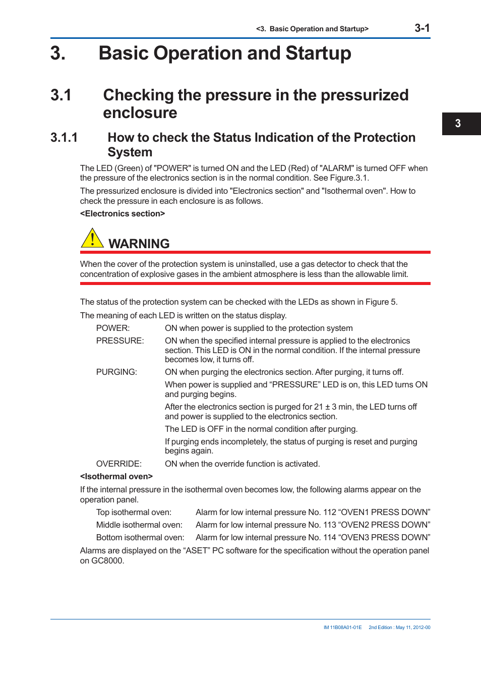 Basic operation and startup, Warning | Yokogawa GC8000 Process Gas Chromatograph User Manual | Page 152 / 537