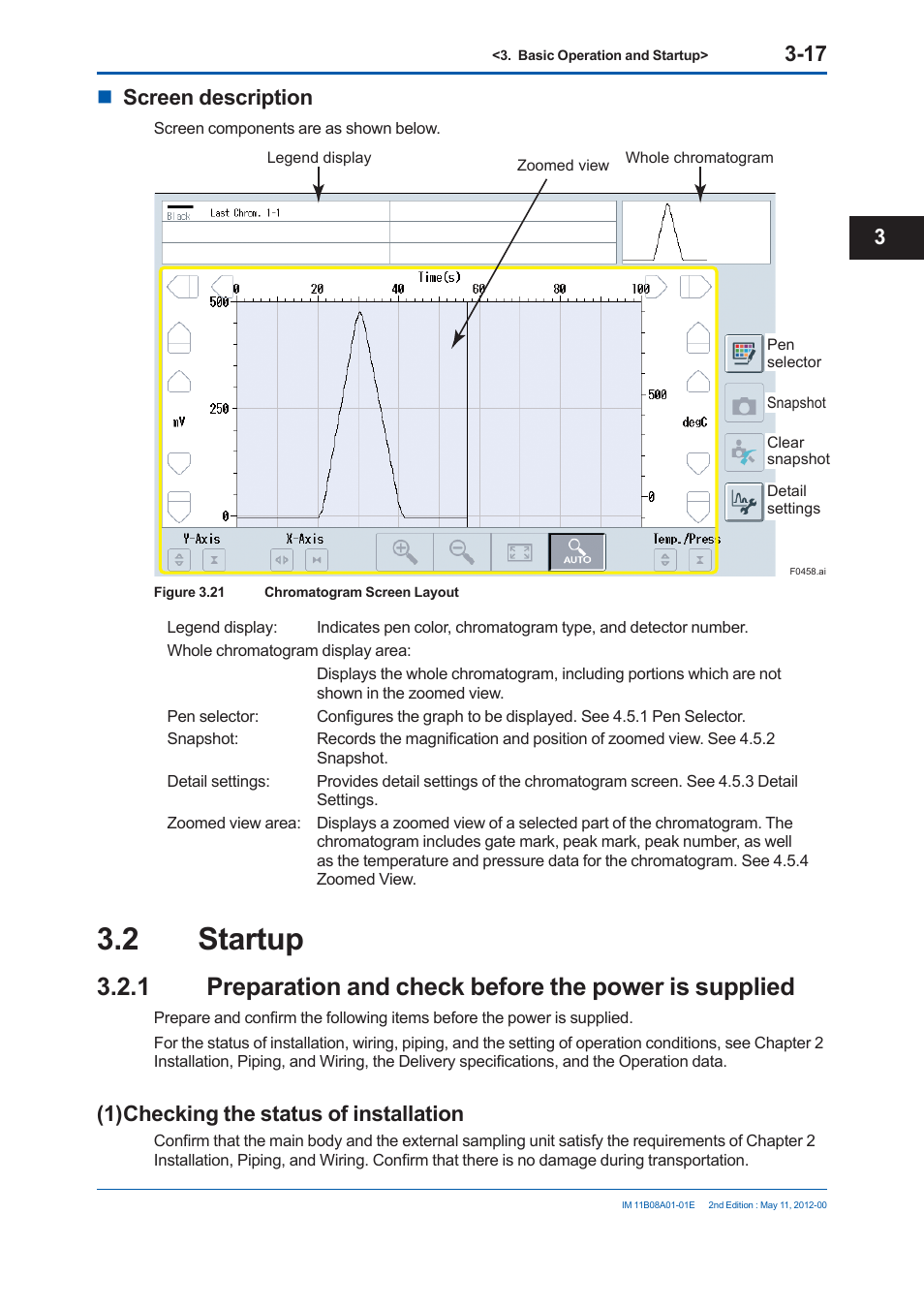 2 startup, Screen description, 1) checking the status of installation | Yokogawa GC8000 Process Gas Chromatograph User Manual | Page 168 / 537
