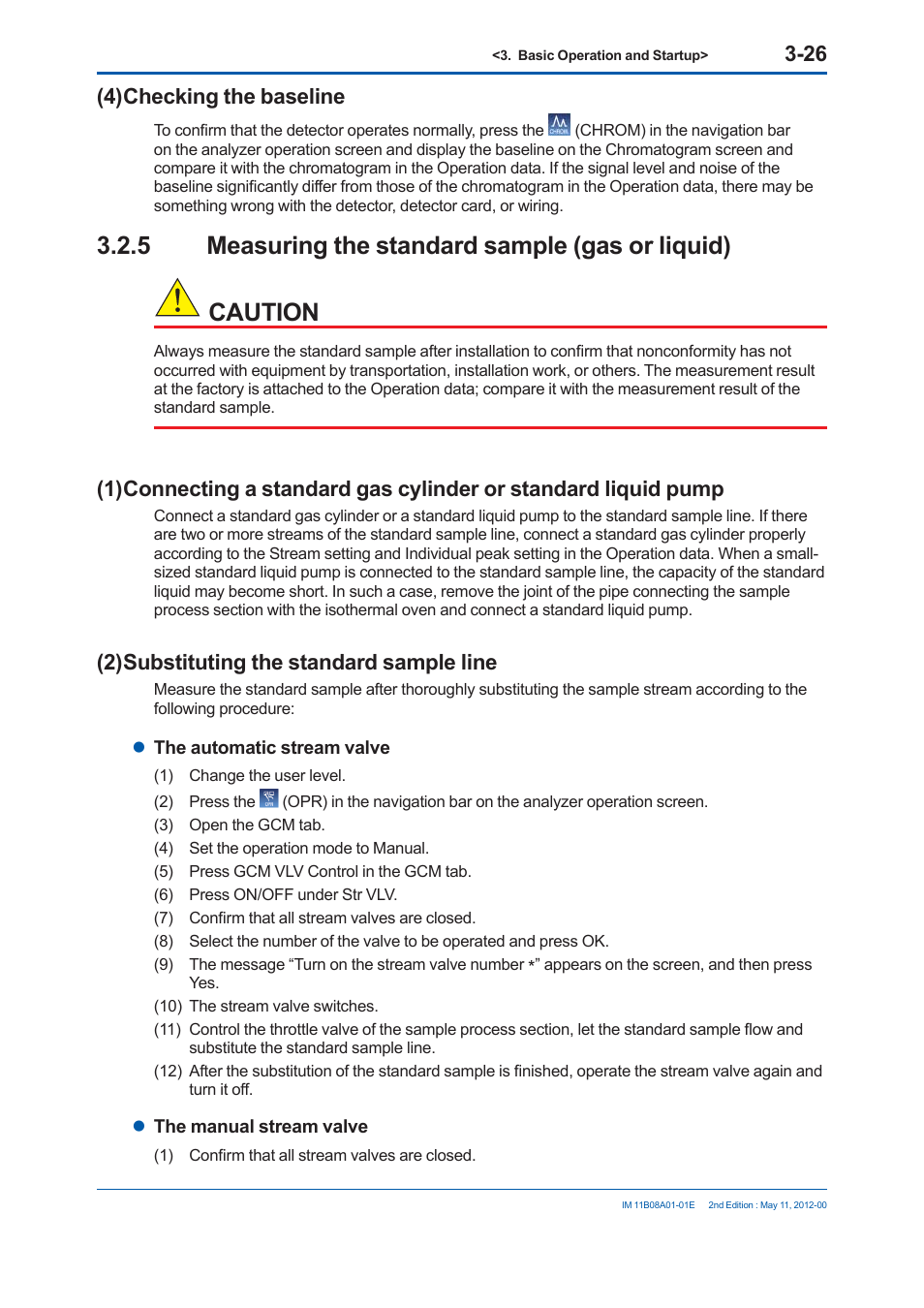 4) checking the baseline, 2) substituting the standard sample line | Yokogawa GC8000 Process Gas Chromatograph User Manual | Page 177 / 537