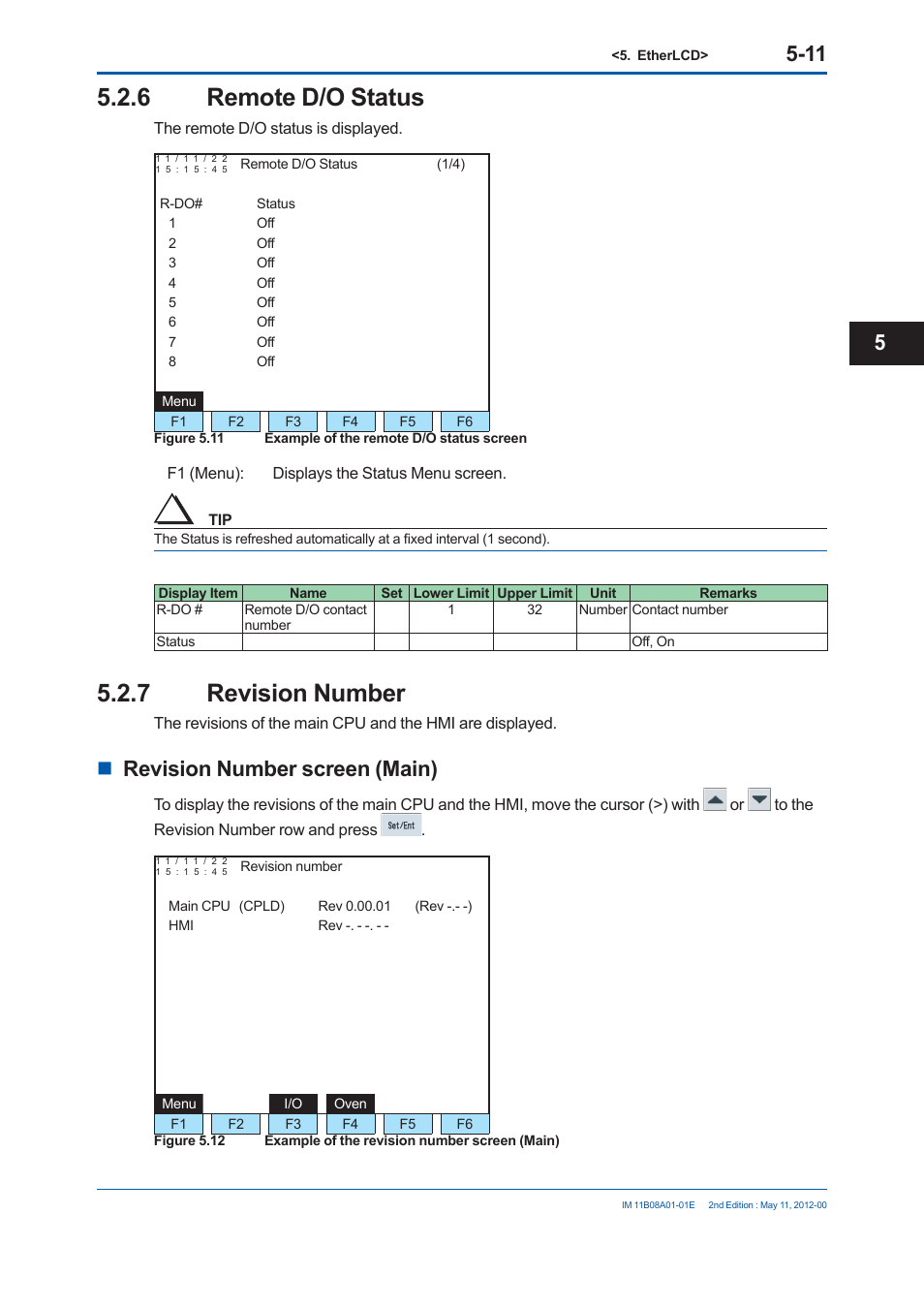 6 remote d/o status, 7 revision number, Revision number screen (main) | Yokogawa GC8000 Process Gas Chromatograph User Manual | Page 262 / 537