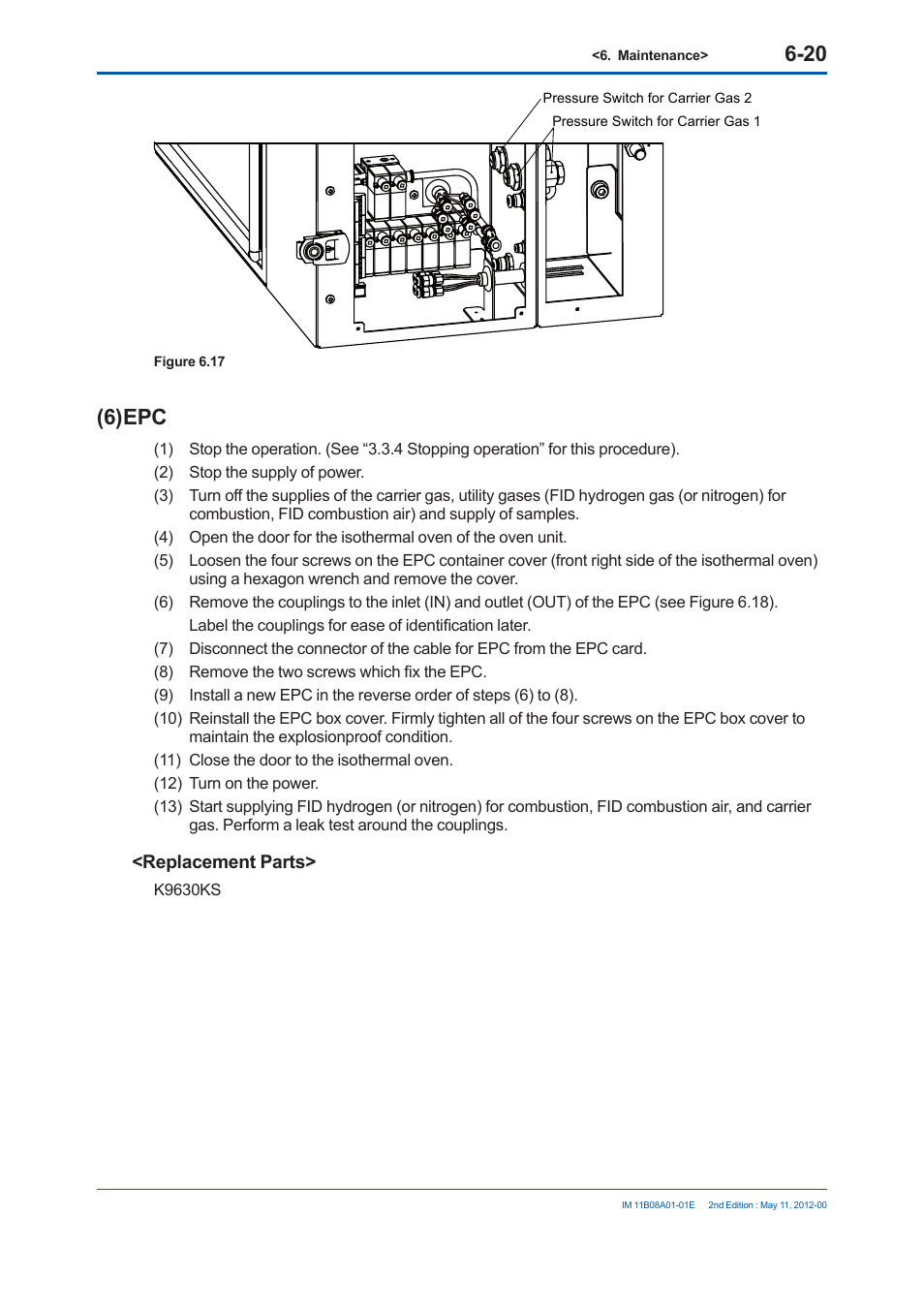 6) epc, Replacement parts | Yokogawa GC8000 Process Gas Chromatograph User Manual | Page 373 / 537