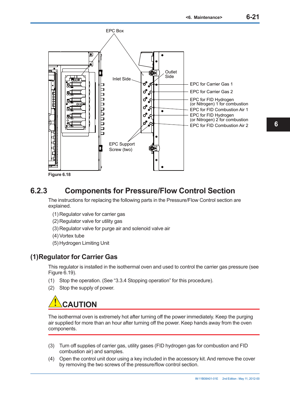 Caution, 1) regulator for carrier gas | Yokogawa GC8000 Process Gas Chromatograph User Manual | Page 374 / 537