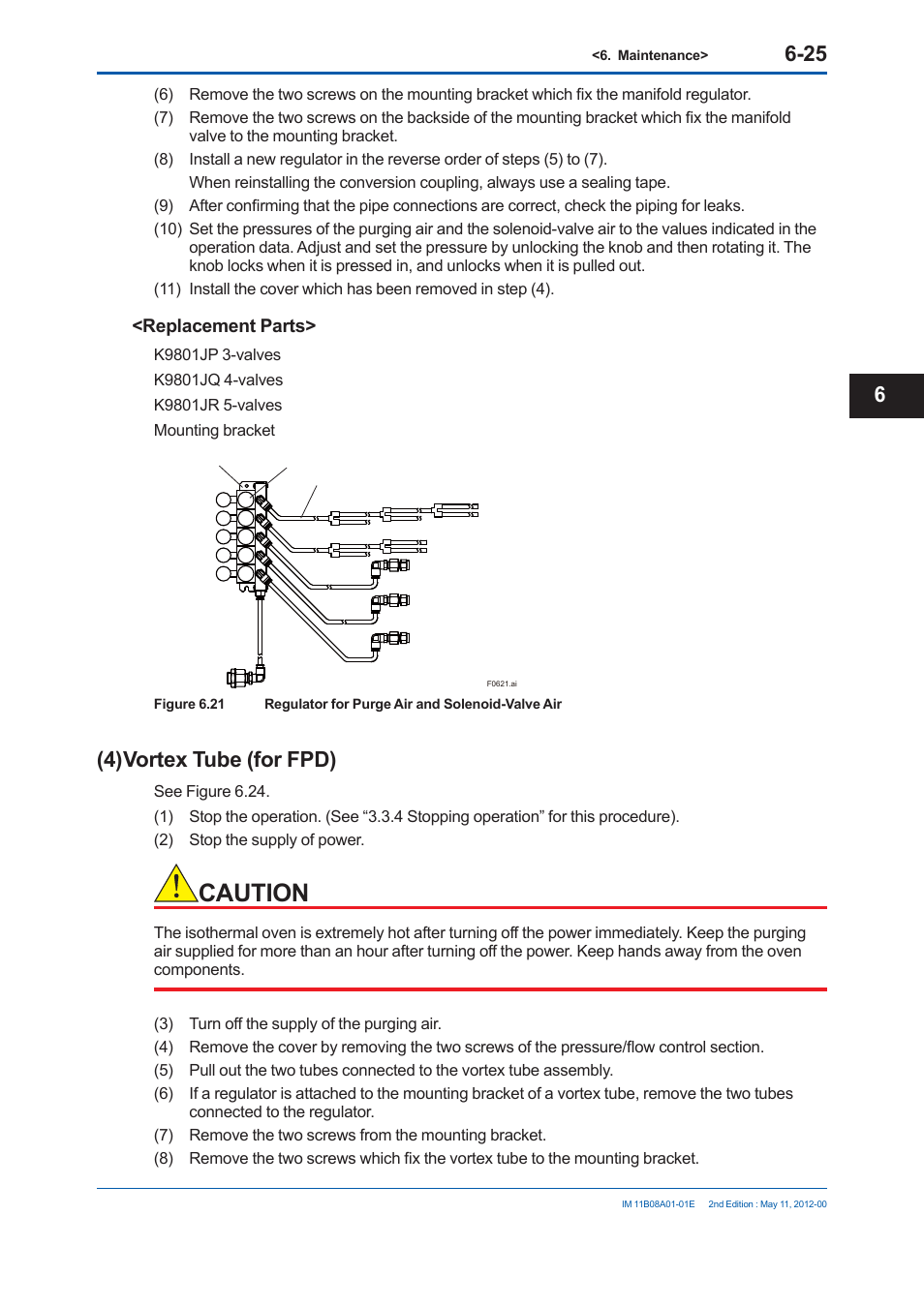 Caution, 4) vortex tube (for fpd), Replacement parts | Yokogawa GC8000 Process Gas Chromatograph User Manual | Page 378 / 537