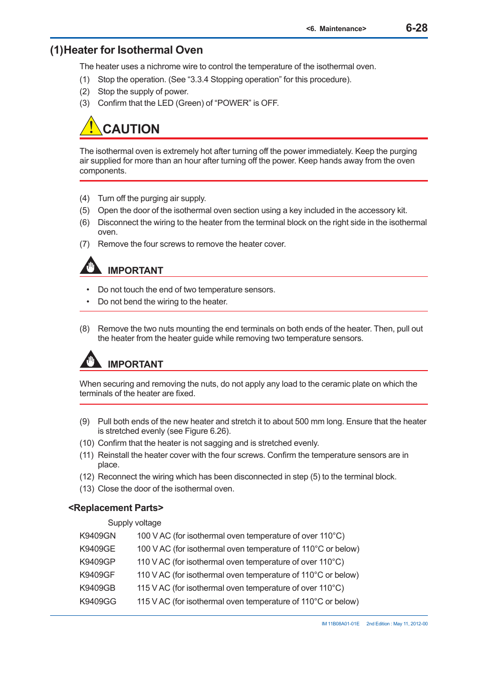Caution, 1) heater for isothermal oven | Yokogawa GC8000 Process Gas Chromatograph User Manual | Page 381 / 537