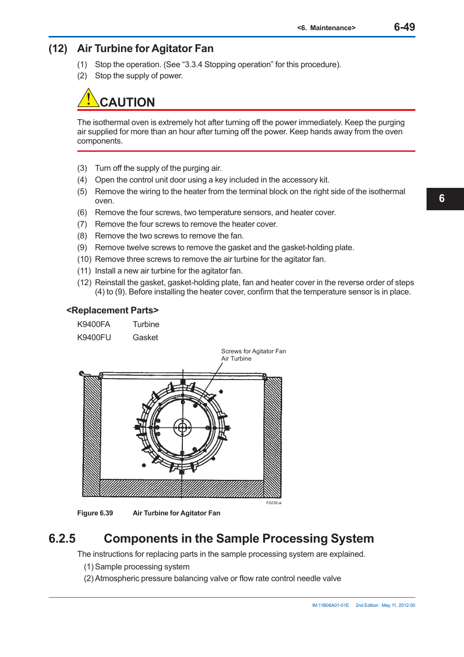 Caution, 5 components in the sample processing system, 12) air turbine for agitator fan | Yokogawa GC8000 Process Gas Chromatograph User Manual | Page 402 / 537