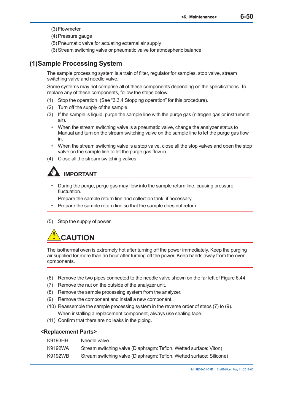 Caution, 1) sample processing system | Yokogawa GC8000 Process Gas Chromatograph User Manual | Page 403 / 537