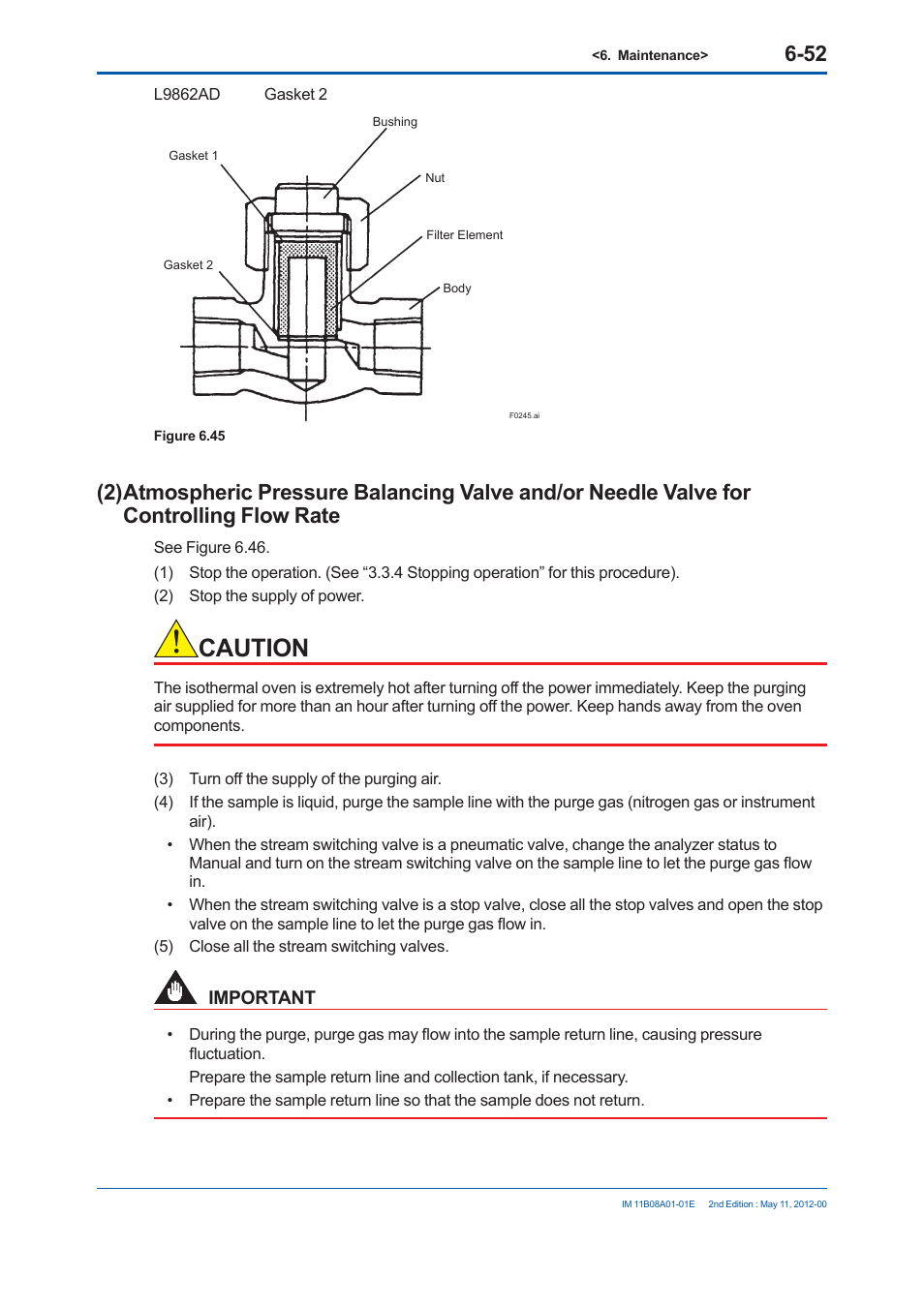 Caution, Important | Yokogawa GC8000 Process Gas Chromatograph User Manual | Page 405 / 537